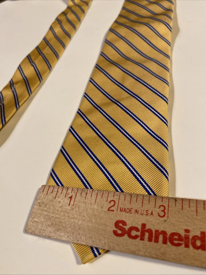 Corbata J.CREW de seda para hombre The Narrow - dorada con rayas azul marino y blanco, preppy Foto 4 de 4