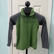 Columbia Boy's Size Medium 10/12 Green Gray Fleece 1/4 Zip Pullover