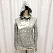 Women  s Nike Just Do It Pullover Hoodie Gray Logo Drawstring Size S