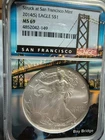 2014 S NGC MS69 Silver Eagle San Francisco Golden Gate Bridge Core. Very Rare !!