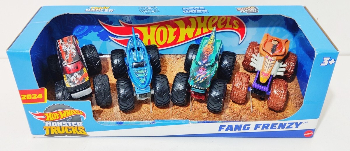 Ryoxxx　リメイクデニム★ヒョウ柄MIXフリンジ＋ストラップセット Hot Wheels Monster Trucks 1: 64 Scale 4-Truck Pack, Fang Frenzy
