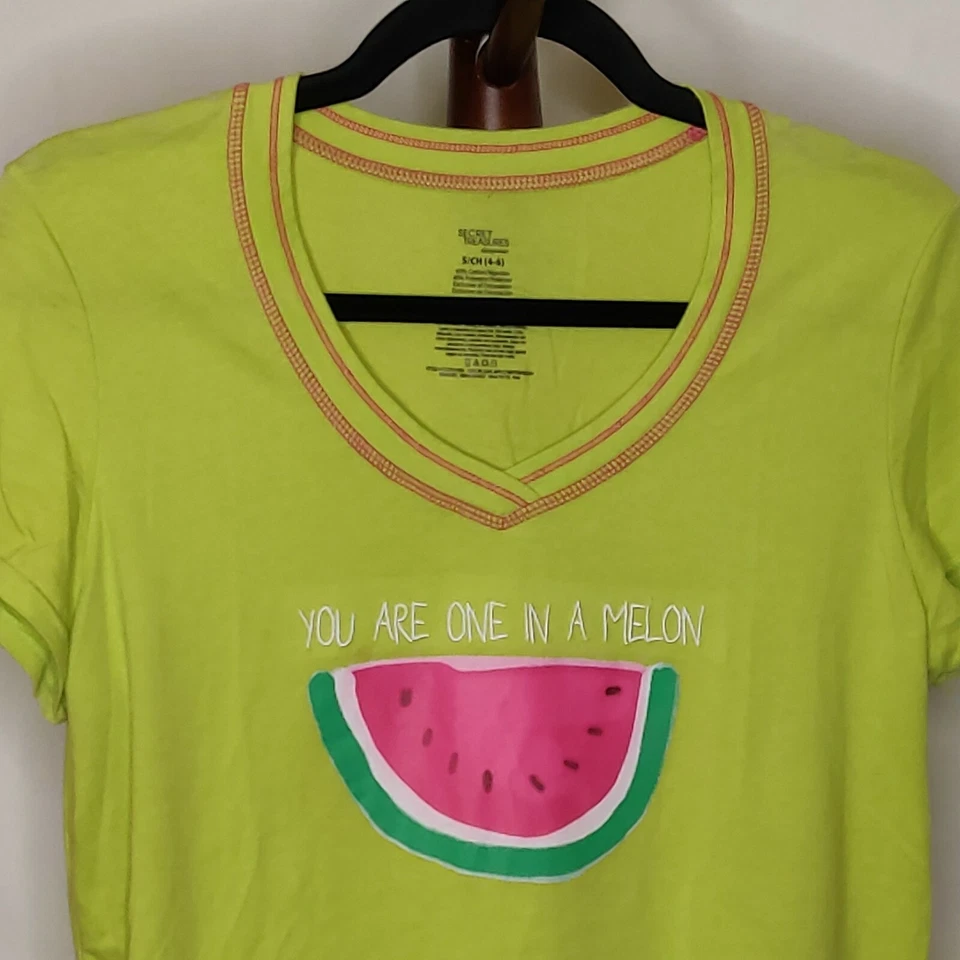 Secret сокровища Sleepwear женщин размер S (4-6) верхний зеленый v-образным вырезом SS "дыня" логотип - Изображение 2 из 4