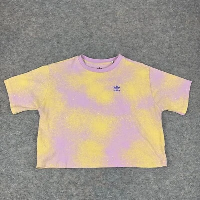 Adidas Crop Top Paint Splash Purple Yellow Girls XL 14-15 - Image 1 of 4