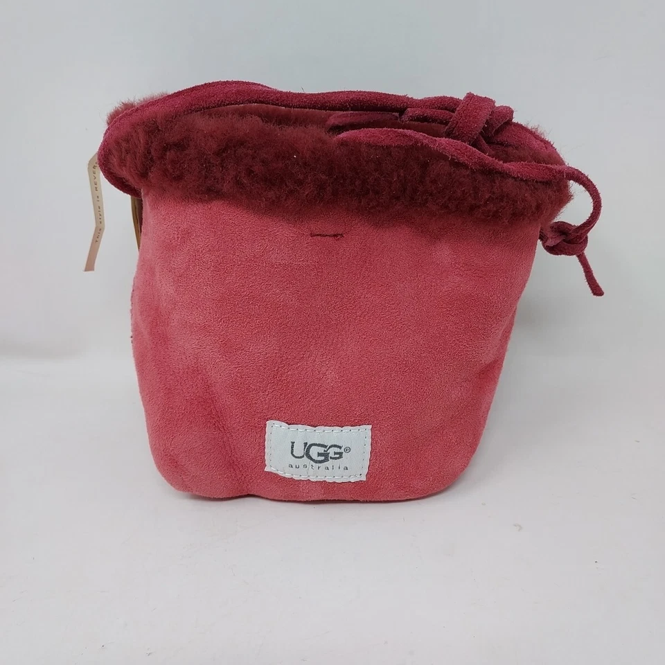 UGG Australia Suede Shearling Puff Bucket Handbag Ruby Red w/ Dust Bag NWT