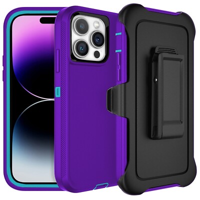 For iPhone 13 Pro Max Defender Shockproof Hard Rugged Case w/Belt Clip