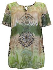 LADIES GREEN PRINTED TIE NECK SHEER TOP NEW (ref 423) SALE