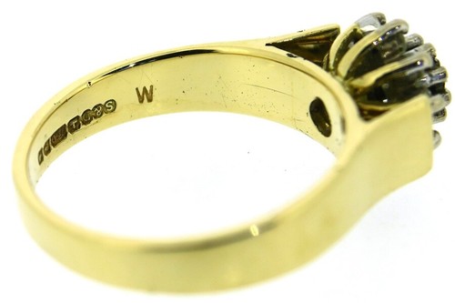 18 ct gold diamond ring cluster yellow vintage size M ladies engagement hallmark - Picture 18 of 24