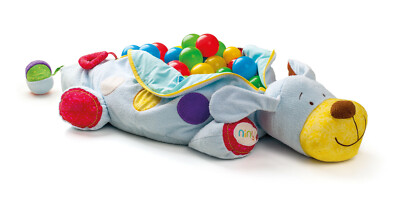 Niny Kuscheltier / Kuschelhund und Bällebad 2 in 1. Mit 60 Bällen. Länge 124cm