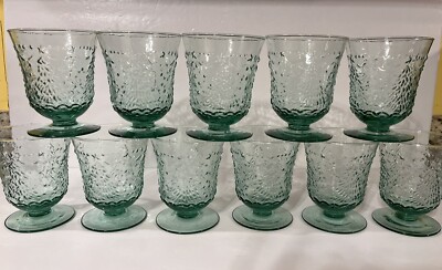 11 Christmas HOLIDAY CHEER Green Embossed Tree Pedestal 9oz Wine Glasses