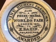 RARE ANTIQUE X. BAZIN Philadelphia Shaving Cream Base 1851