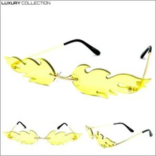 EXAGGERATED Retro PARTY Club Rave SUN GLASSES Funky Fire Flame Shape Yellow Lens