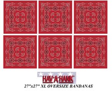 6-XL Hav-A-Hank BIG SIZED RED PAISLEY 27" Cotton BANDANA Wrap FACE Mask Scarf