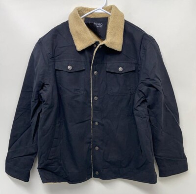 Serremo Mens Sherpa Collar Everest Jacket Snap Up Work Trucker Black