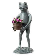 Green Thumb Frog Gardener Planter Pot Holder Sculpture Statue ~ SPI Home 34261