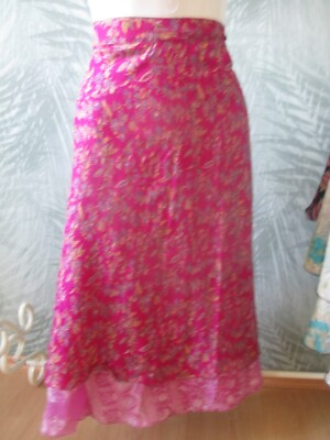 Rock Seide Seidenrock Wickelrock Orient Hippie Gypsy Indien Sari Sommerrock rosa
