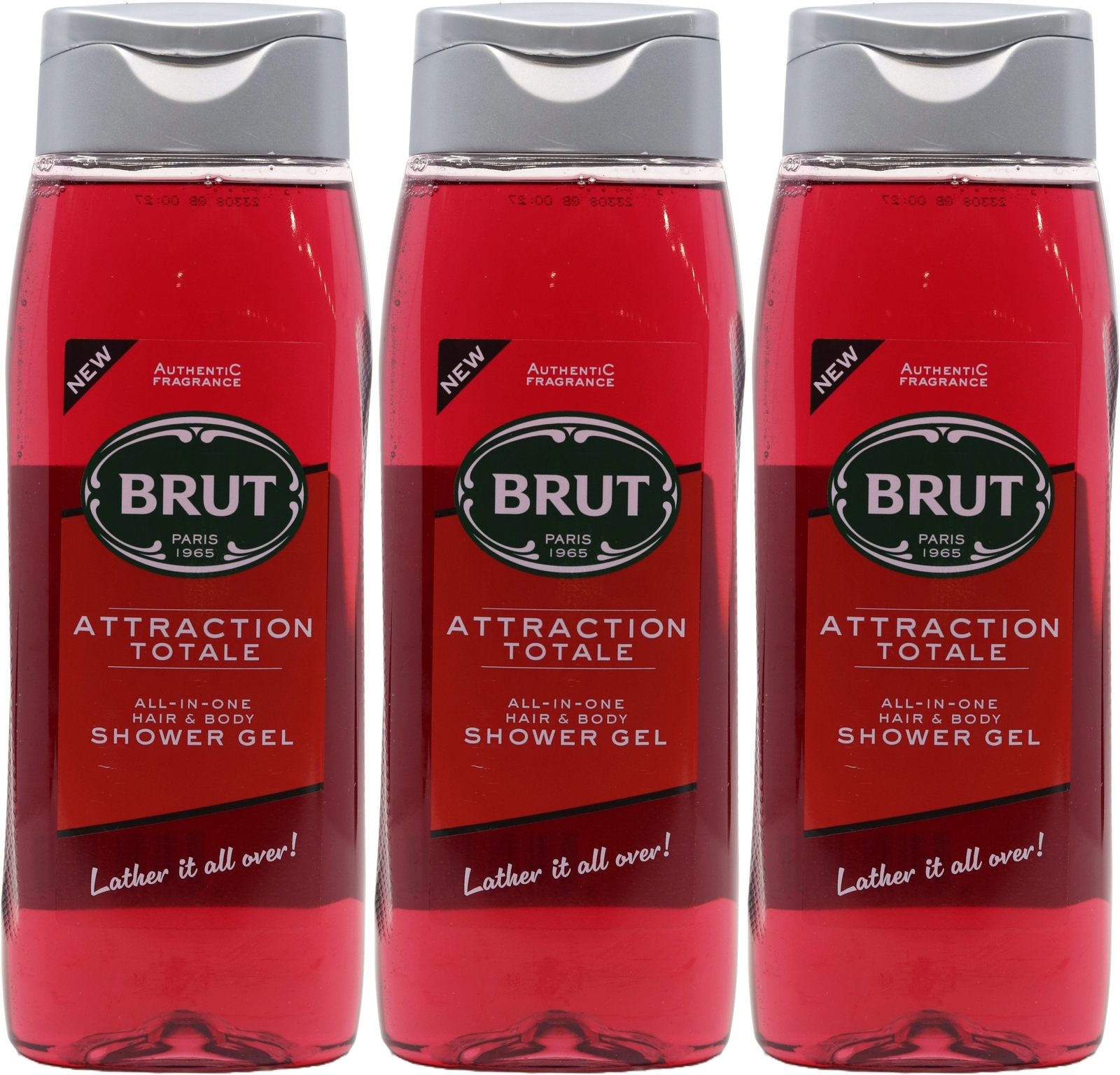 Brut Attraction Totale All In One Hair & Body Shower Gel 500ml x3 Men's