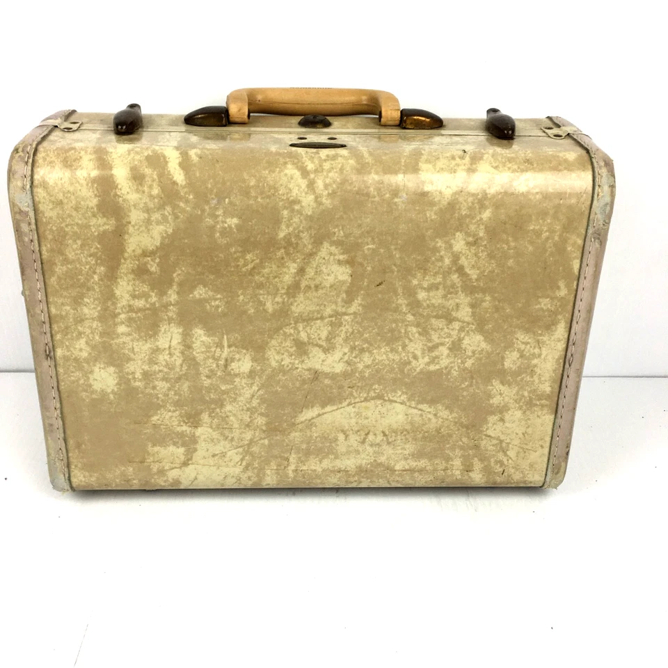 Чемодан Samsonite Shwayder кремовый мрамор отличный винтажный 1950-е сыромятная кожа 15 дюймов - Изображение 4 из 4