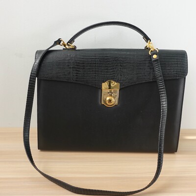 VTG Crocodile Embossed Satchel Bag Black Envelope Briefcase Leather vtg-crocodile-embossed-satchel-bag-black-envelope-briefcase-leather