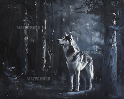 #ad Siberian Husky in Dark Forest 8x10 Matte Print Nature Portrait $17.00