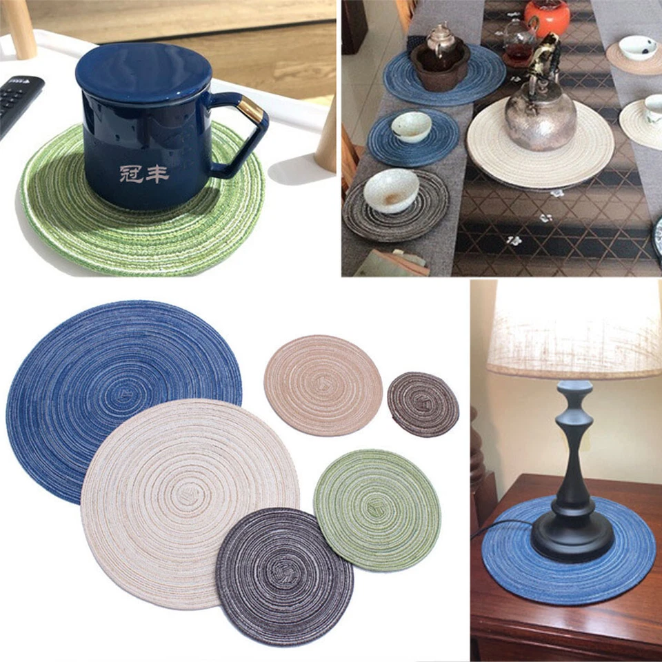 38cm Woven Table Place Mats Round Place Mat Dining Tableware Washable Dinner @ - Image 3 of 4