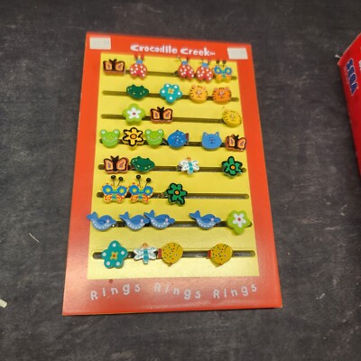 Vintage Crocodile Creek Kids Rings Display And Lot Of 34 Rings