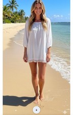 Lily Pulitzer Small  White Linen  Crochet Trim Hem Midi Beach Dress/ Cover