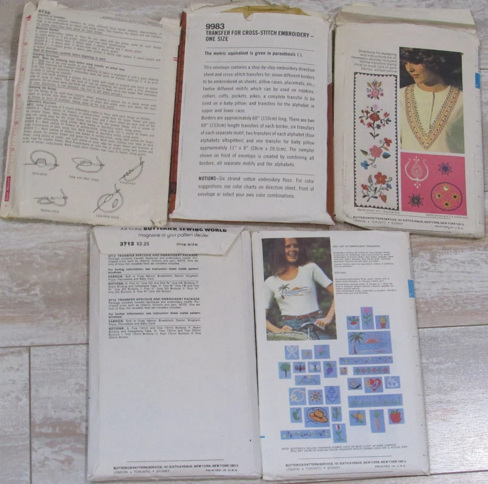 VTG LOT 5 Embroidery Transfer Patterns 95% Unused Butterick Simplicity Monogram - Image 2 of 2
