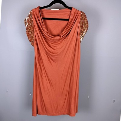 Zoe Jordan Silk Sequin Cowl Neck Tunic Dress Terracotta Bronze Cap Sleeve
