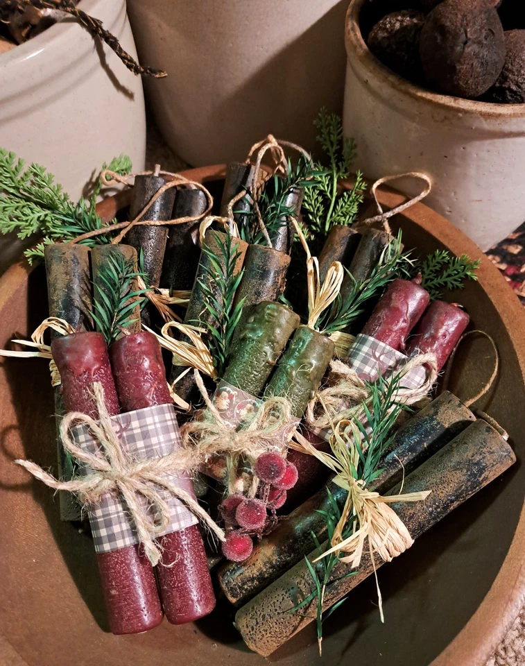 2PC SET PRIM TAVERN BLACKENED 100% BEESWAX CANDLES XMAS BOWL FILLERS/USE 4.75" - Image 2 of 2