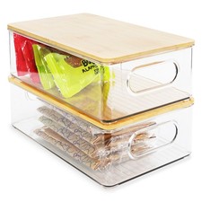 7Penn Clear Storage Bins with Lids - 2pk Stackable Pantry Bins with Bamboo Lid