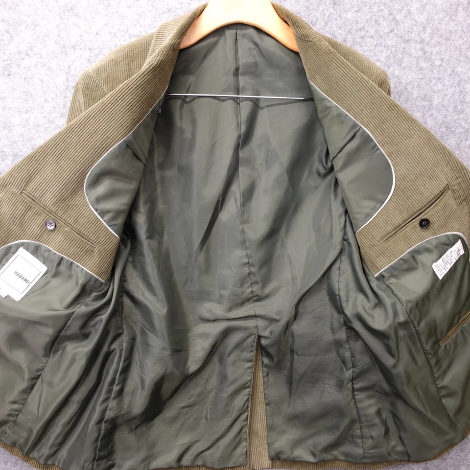 90s Vintage Corduroy Sport Coat Men 38S Green Olive Jacket HABAND Leather Button - Image 3 of 4