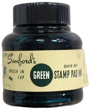 Vintage SANFORD Stamp Pad INK BOTTLE w/Brush No. 580 GREEN Quick Dry - 2oz