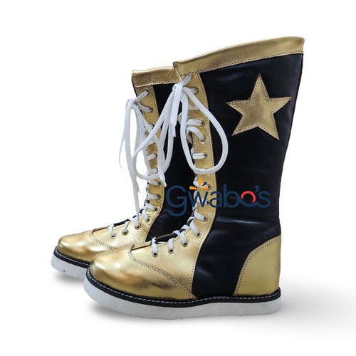 Stivali Pro Wrestling Star - Scarpe con ingranaggi ad anello 100% pelle con design personalizzato a stella - Foto 3 di 7
