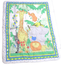 Sue Dreamer Baby Quilt JUNGLE ANIMALS Crib Giraffe Lion 39" X 31" Vintage 1990
