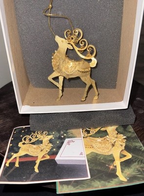 2016 Annual Reindeer Danbury Mint Christmas Ornament 23k Gold Plated NIB