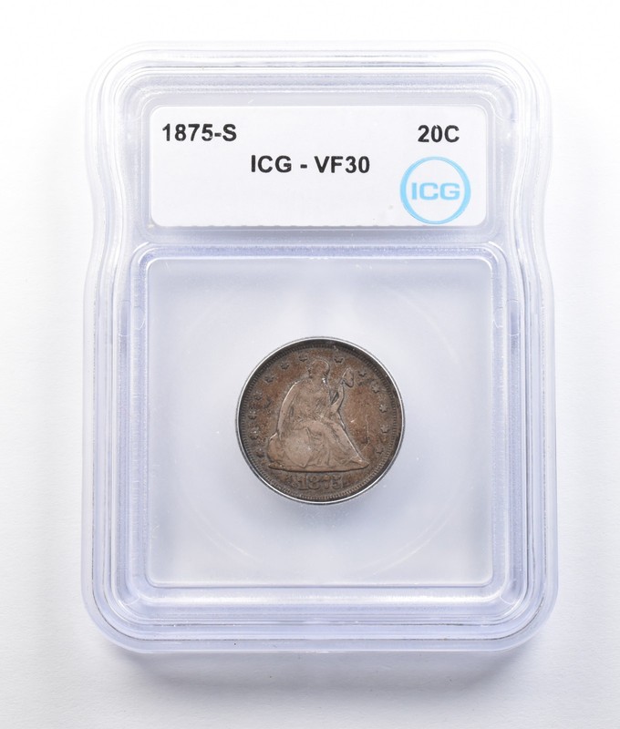 1875-S Seated Liberty Twenty Cents VF30 ICG a2726