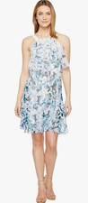 Adrianna Papell Womens Size 2 Blue White Floral Print Shift Dress