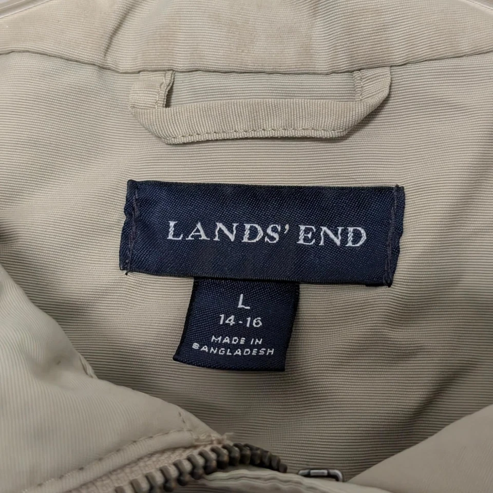 Lands' End Jacket Mens Large 14-16 Tan Khaki Zip Front Button Placket Pockets - Image 3 of 4