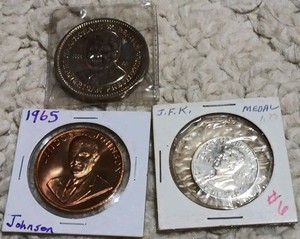 Lot Of 3 Presidential Medals/Tokens JFK Medal, Lyndon B Johnson, & Ronald Reagan