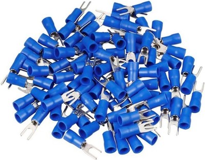 Blue Insulated Fork Spade U Type Wire Connector Crimp Terminal Size: SV2-4S #8