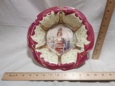 Antique Prussia St. Kilian Cranberry & Gold Portrait Serving Bowl Young Couple