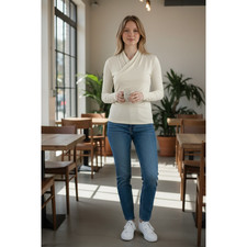 OGL Top Size XL NEW Ivory Misty Mist Surplice Long Sleeve Top V Neck Stretch