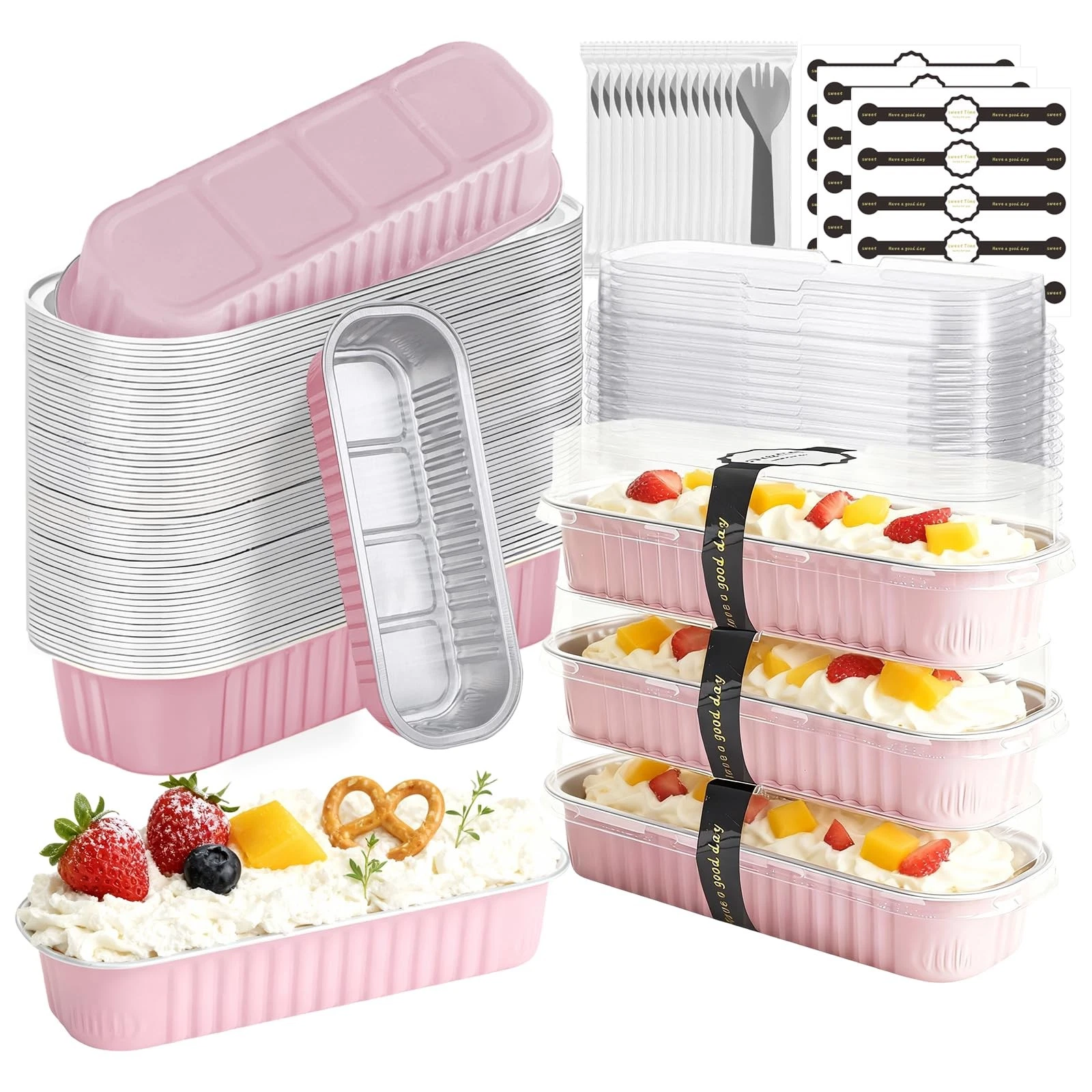 Mini Cake Pans with Lids and Spoons 200 Pack, Mini Loaf Pans with lids 6.8oz,...