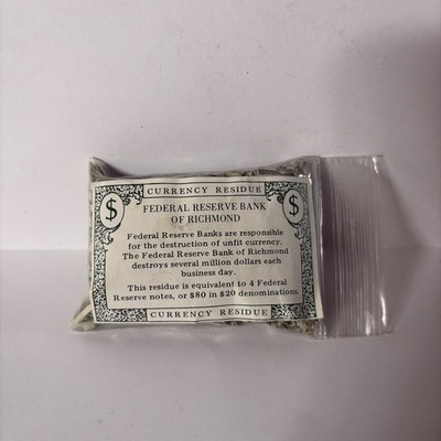 $80 Shredded Money Bag Federal Reserve Bank of Richmond Currency Residue US