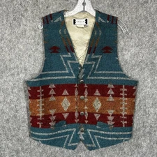 Rhonda Stark Vest Mens Large Slim Teal Red Southwestern Wool Blend Made USA