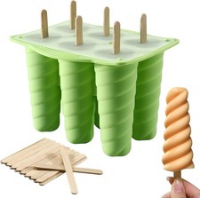 Popsicles Molds, 6 Cavity Ice Pop Mold with 20pcs Wooden One Size, Green