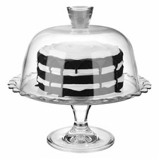Pasabahce Glass Footed Cake Stand w/ Dome Lid Patisserie Display Serving Plate