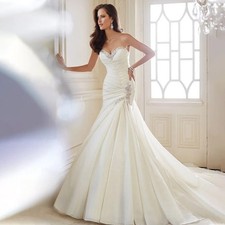 Abito da sposa alla moda Sweetheart strass applicazioni a sirena plissettato abito da sposa