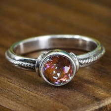 Size 6.25, vintage Sterling 925 silver handmade stackable ring w/ pink crystal