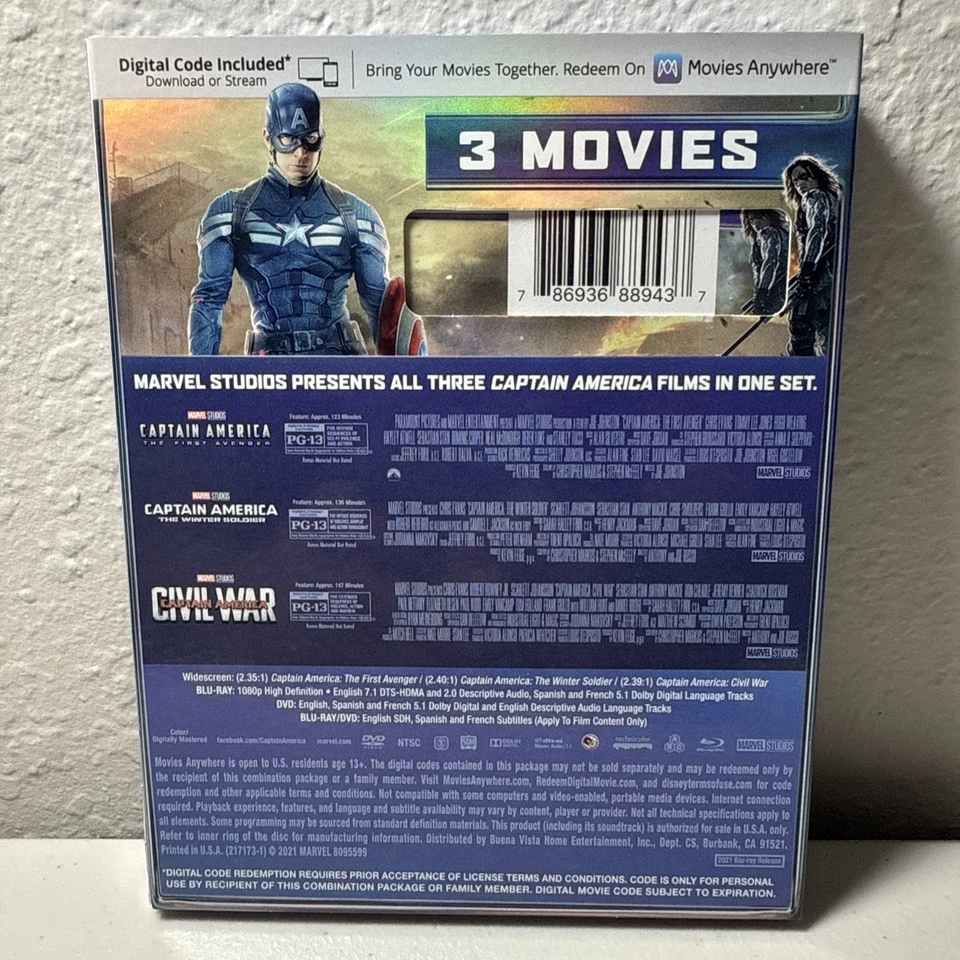 Captain America: 3-Movie Collection (Marvel) [ Blu-ray] 3 Discs. W~ SLIIP !! - Image 2 of 4